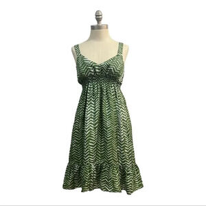 Velvet Graham & Spencer 100% Silk Summer Dress Green White Anthropologie